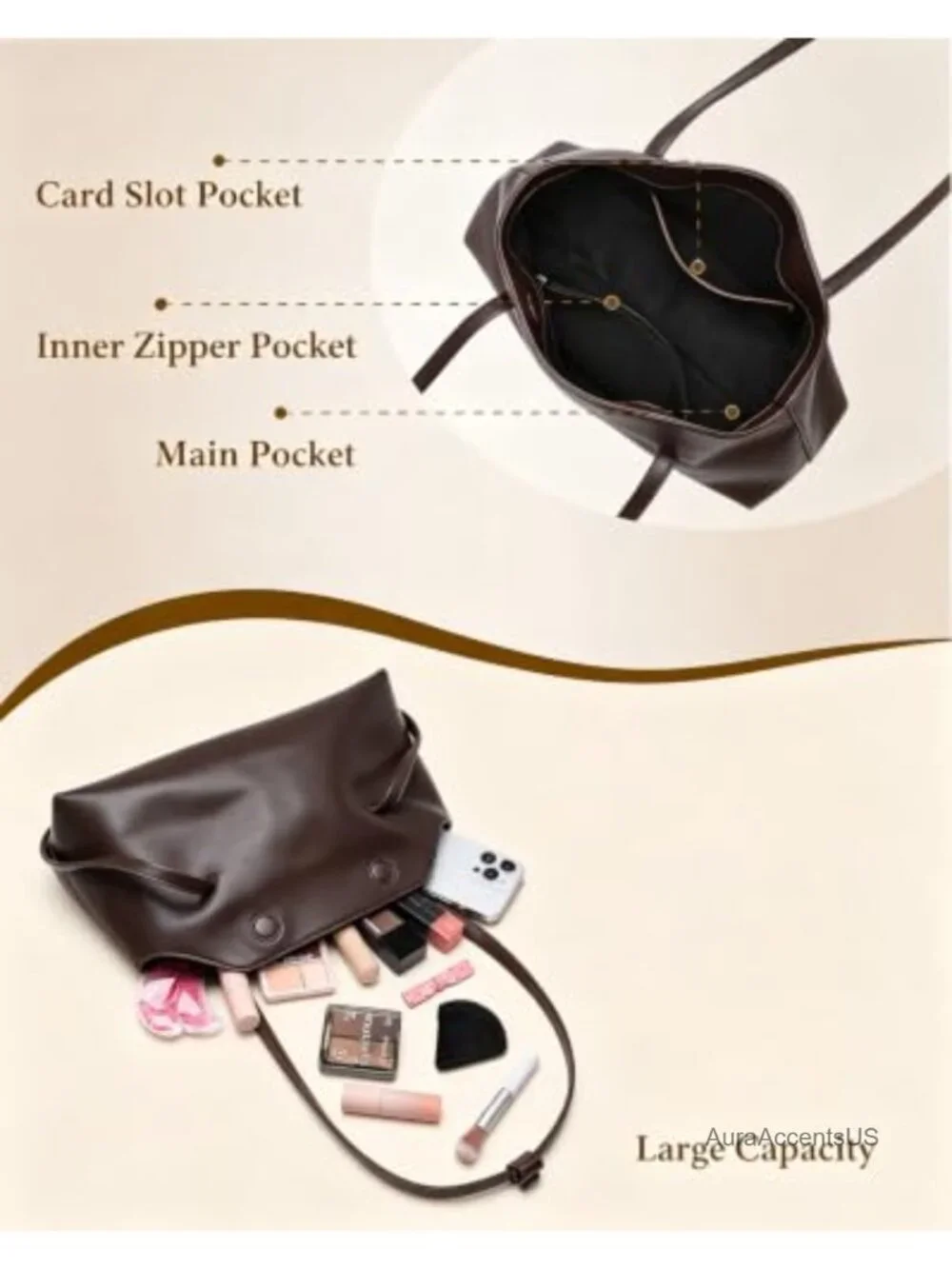Faux Leather Hobo Satchel Shoulder Bag with Magnetic Closure